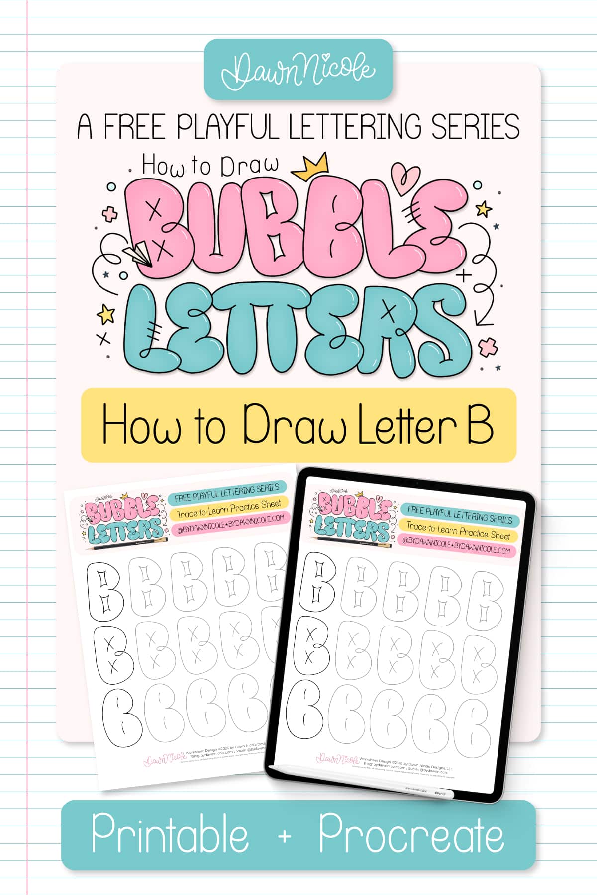 Bubble Letter B (Tutorial + Free Practice Sheet!). Learn how to draw a bubble letter B step-by-step, plus download a free printable practice sheet to trace and color!