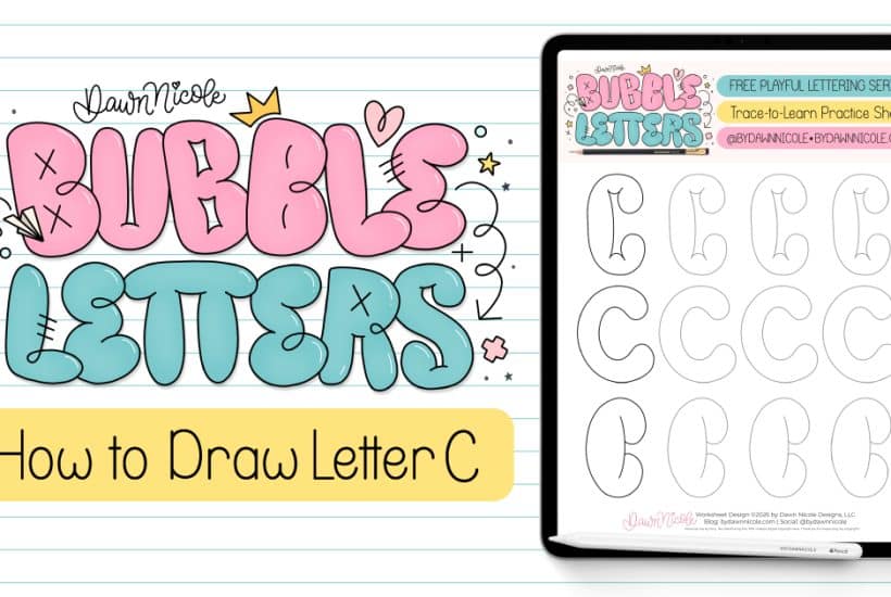 Bubble Letter C (Tutorial + Free Practice Sheet!). Learn how to draw a bubble letter C step-by-step, plus download a free printable practice sheet to trace and color!