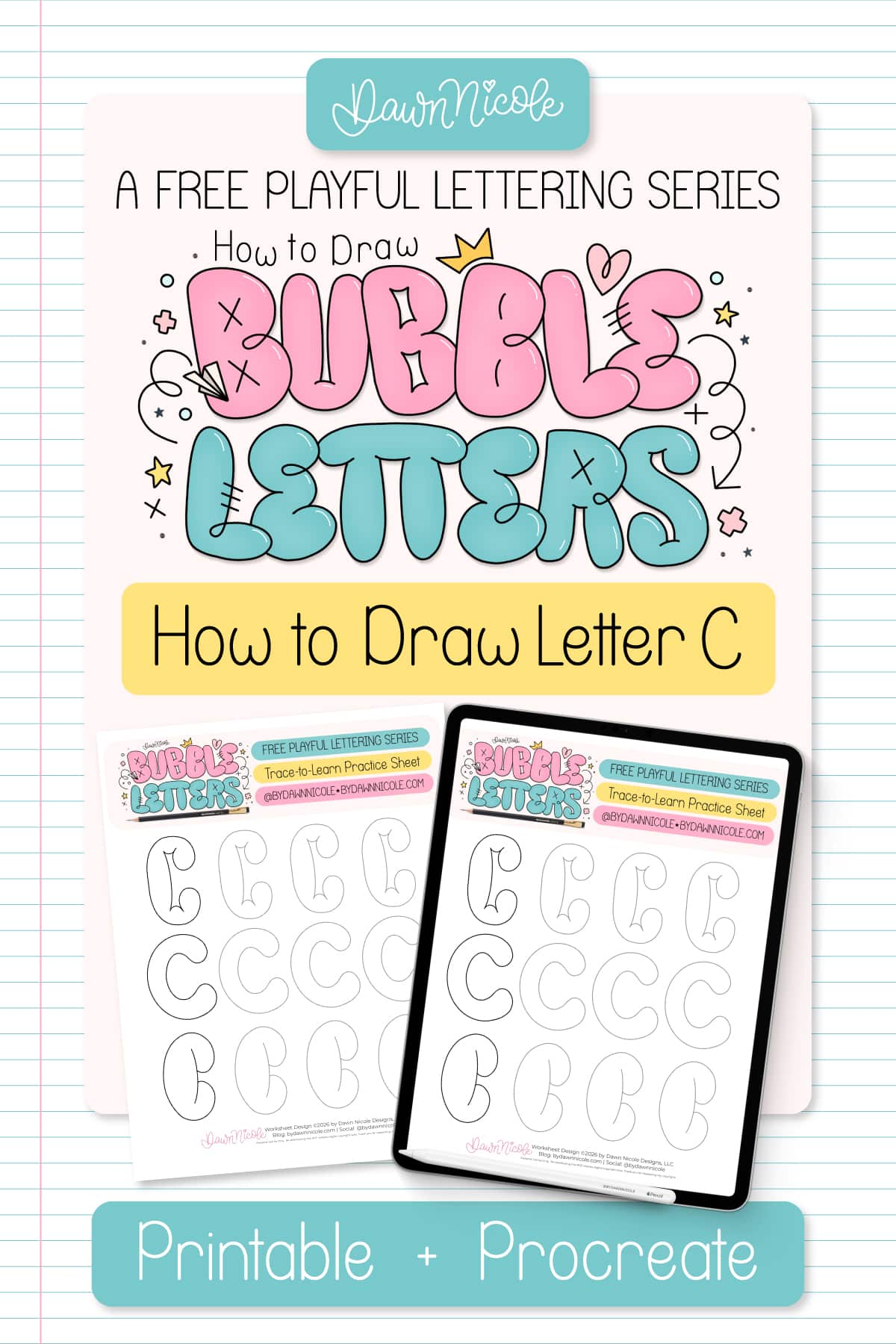 Bubble Letter C (Tutorial + Free Practice Sheet!). Learn how to draw a bubble letter C step-by-step, plus download a free printable practice sheet to trace and color!