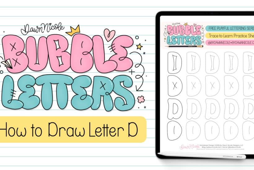 Bubble Letter D (Tutorial + Free Practice Sheet!). Learn how to draw a bubble letter D step-by-step, plus download a free printable practice sheet to trace and color!