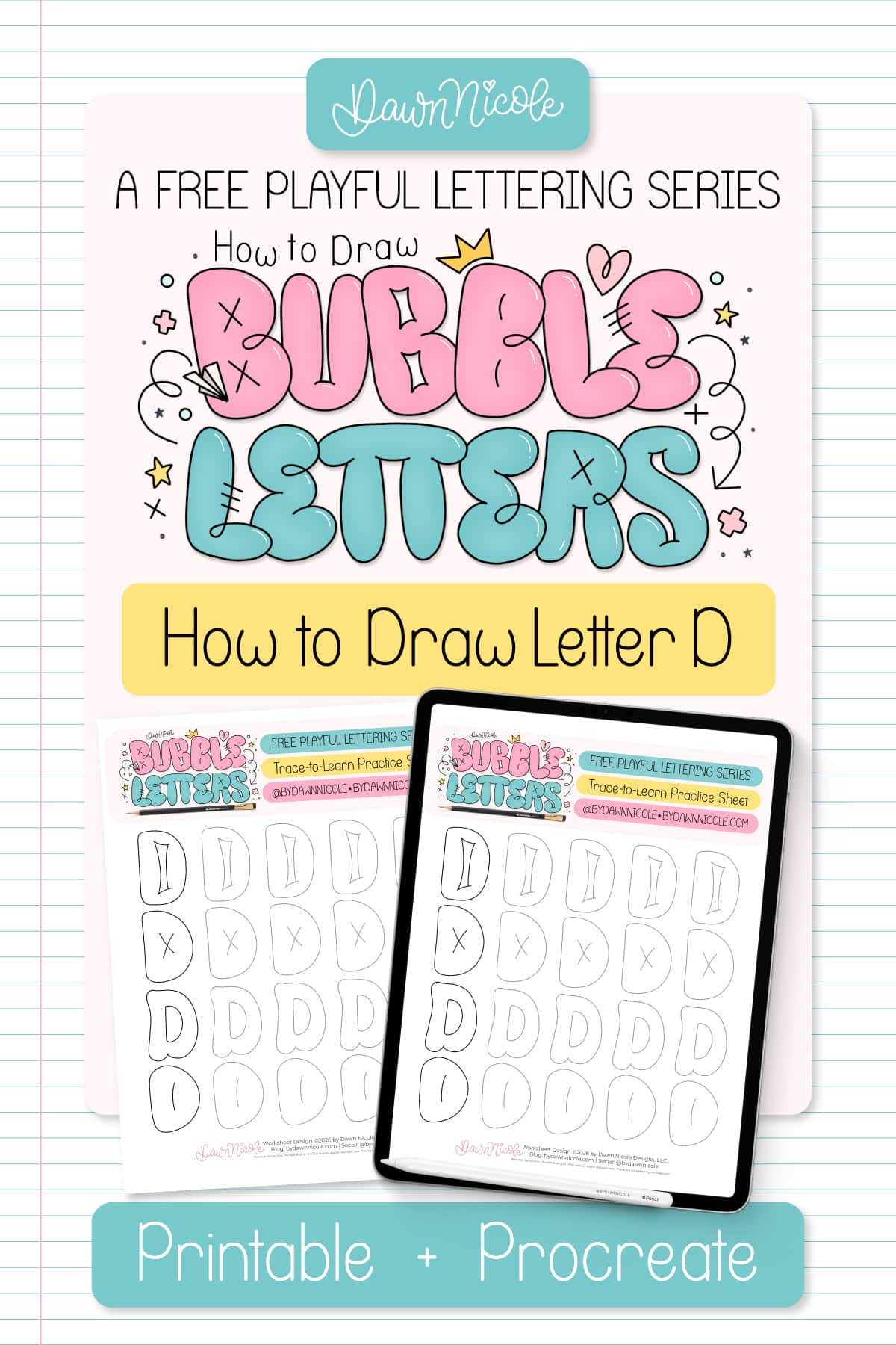 Bubble Letter D (Tutorial + Free Practice Sheet!). Learn how to draw a bubble letter D step-by-step, plus download a free printable practice sheet to trace and color!