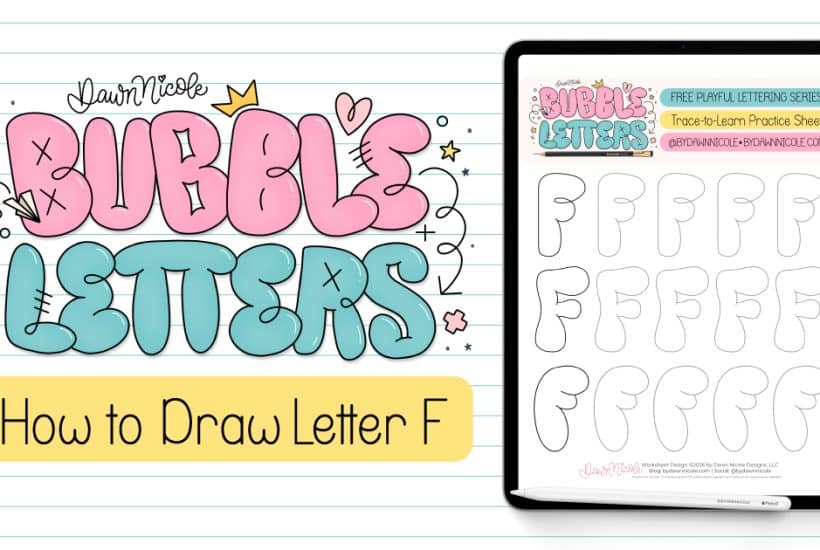 Bubble Letter F (Tutorial + Free Practice Sheet!). Learn how to draw a bubble letter F step-by-step, plus download a free printable practice sheet to trace and color!