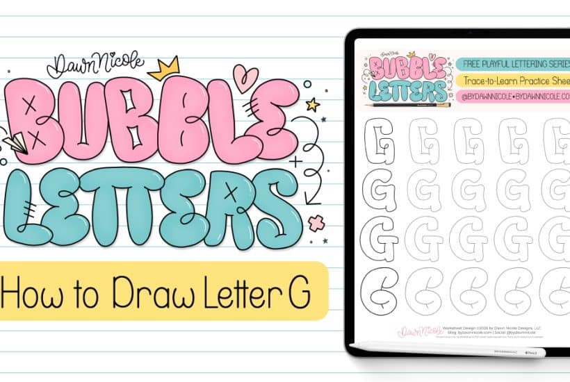 Bubble Letter G (Tutorial + Free Practice Sheet!). Learn how to draw a bubble letter G step-by-step, plus download a free printable practice sheet to trace and color!