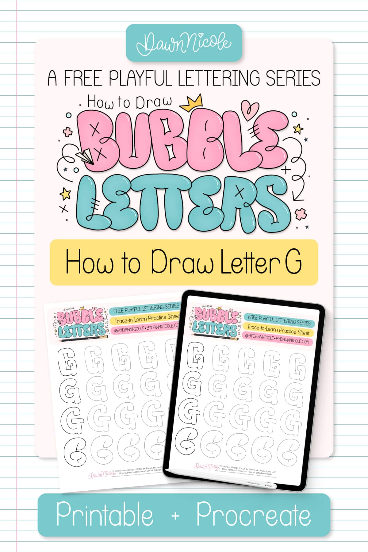 Bubble Letter G (Tutorial + Free Practice Sheet!). Learn how to draw a bubble letter G step-by-step, plus download a free printable practice sheet to trace and color!