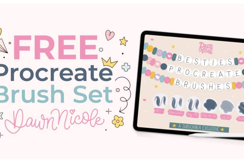 Free Procreate Brushes for Lettering and Texture. Download free Procreate brushes in my Besties Brush Set. Includes 6 custom brushes for cute lettering, texture, and playful iPad art.