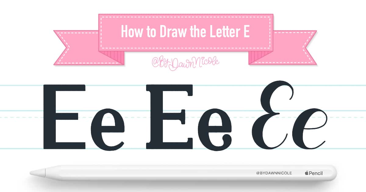 How to Draw the Letter E in 3 Lettering Styles (Free Practice Sheet!). Learn how to draw the letter E in sans serif, serif, and script styles in Procreate — includes a free printable practice worksheet.