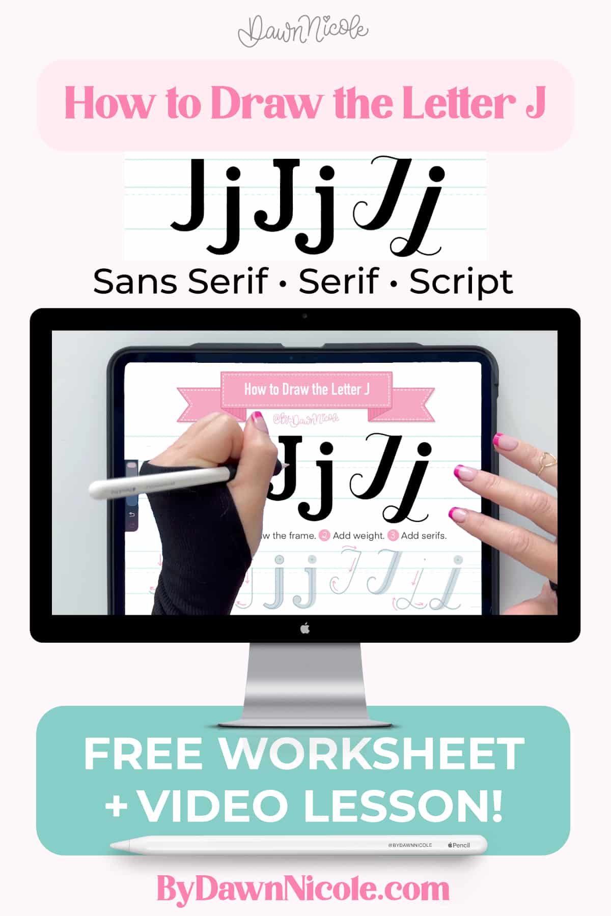 How to Draw the Letter J in 3 Lettering Styles (Free Practice Sheet!). Learn how to draw the letter J in sans serif, serif, and script styles in Procreate — includes a free practice worksheet.