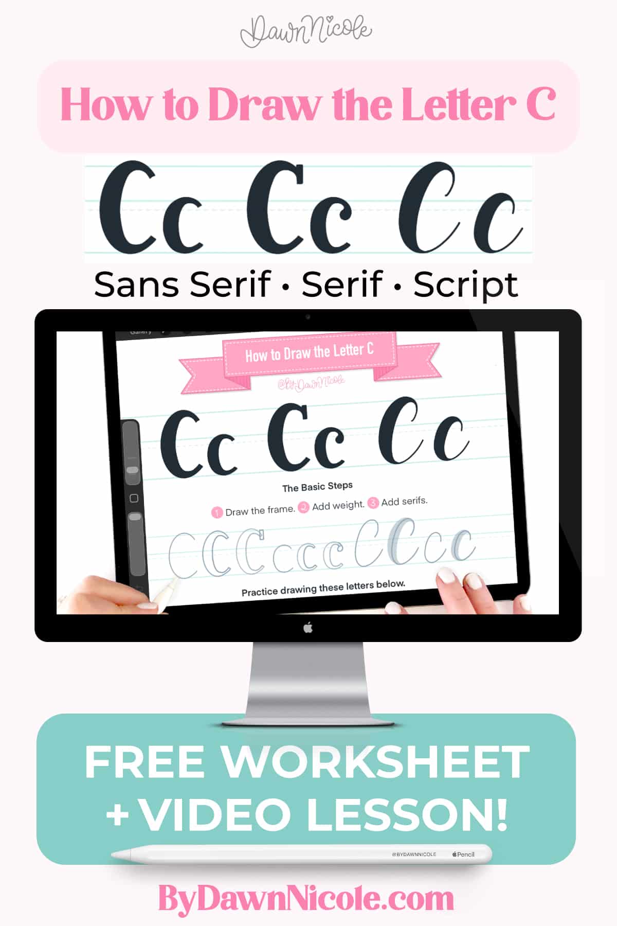 How to Draw the Letter C in 3 Lettering Styles (Free Practice Sheet!). Learn how to draw the letter C in sans serif, serif, and script styles in Procreate — includes a free practice worksheet.