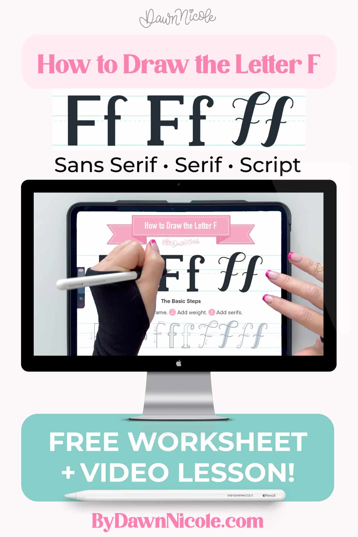 How to Draw the Letter F in 3 Lettering Styles (Free Practice Sheet!). Learn how to draw the letter F in sans serif, serif, and script styles in Procreate — includes a free practice worksheet.