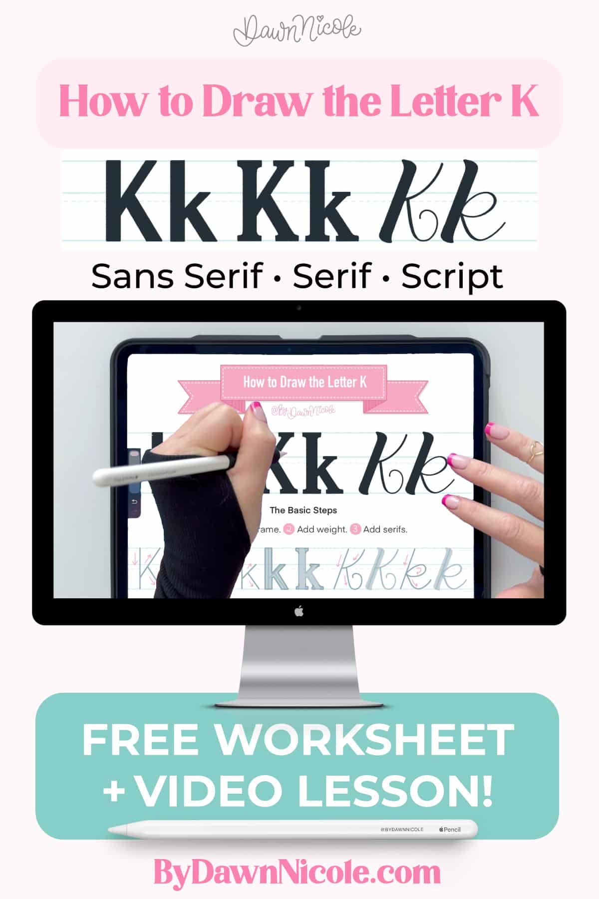 How to Draw the Letter K in 3 Lettering Styles (Free Practice Sheet!). Learn how to draw the letter J in sans serif, serif, and script styles in Procreate — includes a free practice worksheet.