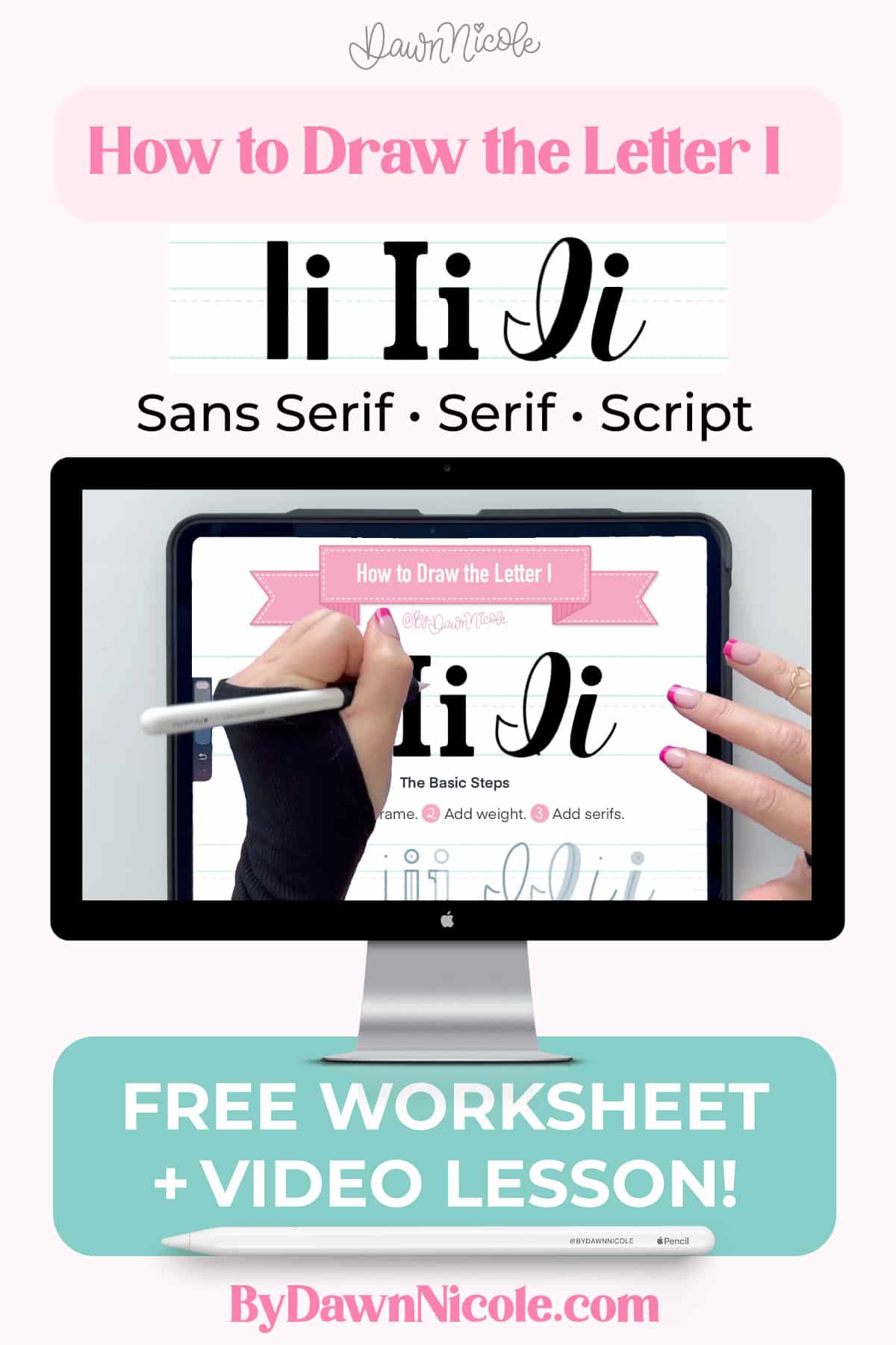 How to Draw the Letter I in 3 Lettering Styles (Free Practice Sheet!). Learn how to draw the letter I in sans serif, serif, and script styles in Procreate — includes a free practice worksheet.