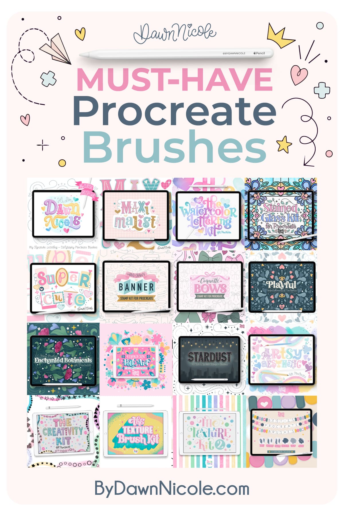 Must Have Procreate Brushes: Lettering, Calligraphy & Illustration. Find your new favorite Procreate brushes for lettering, calligraphy, and illustration on the iPad, all in one playful roundup.