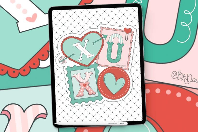 Retro Valentine Lettering in Procreate. Learn to create retro Valentine lettering in Procreate with cute colors and sticker-style illustrations in this step-by-step tutorial.