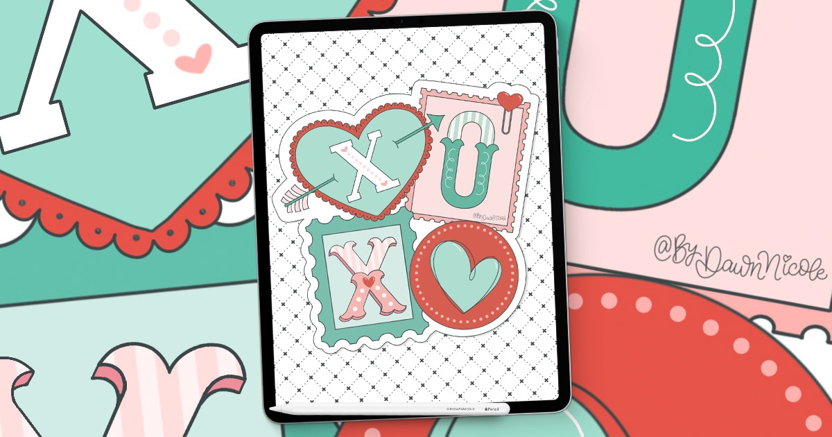 Retro Valentine Lettering in Procreate. Learn to create retro Valentine lettering in Procreate with cute colors and sticker-style illustrations in this step-by-step tutorial.