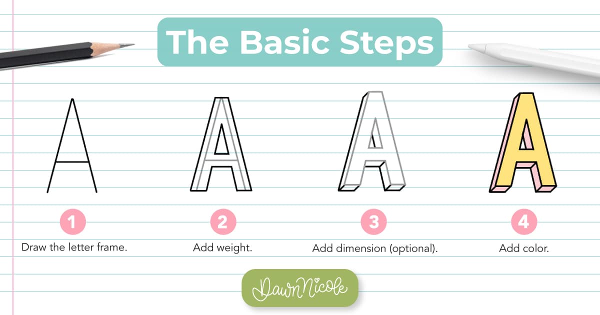 Learn how to draw block letters with step-by-step A–Z tutorials. Plus, grab a free printable worksheet for each letter!