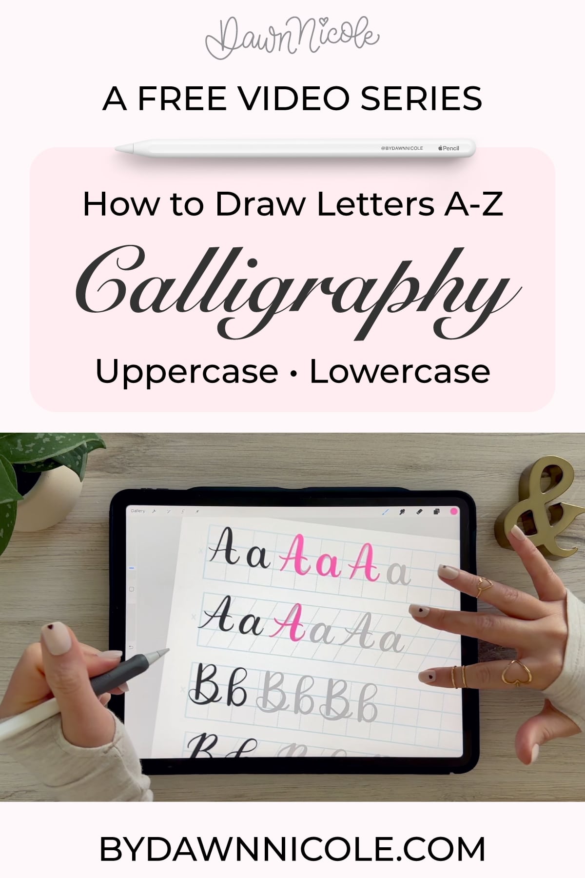 Brush Calligraphy: Free A-Z Video Tutorials. Learn brush calligraphy from A to Z with free video tutorials for every letter. Perfect for beginners using brush pens or Procreate.