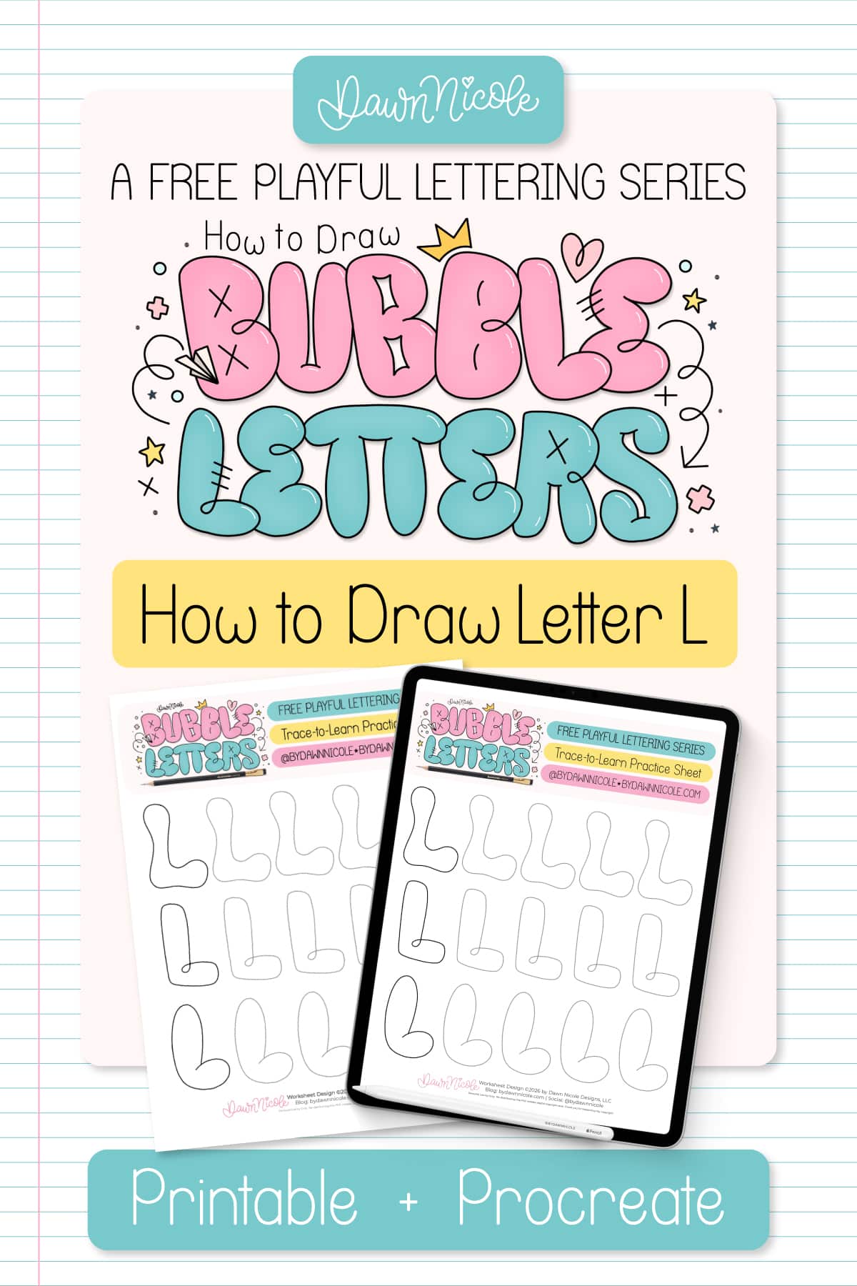 Bubble Letter L (Tutorial + Free Practice Sheet!). Learn how to draw a bubble letter L three ways, plus download a free printable practice sheet to trace and color!