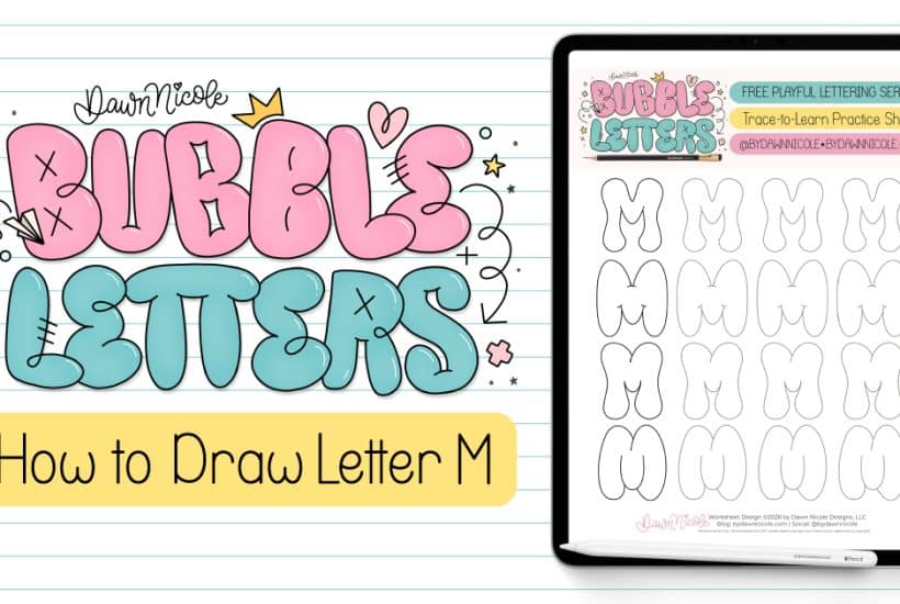 Bubble Letter M (Tutorial + Free Practice Sheet!). Learn how to draw a bubble letter M four ways, plus download a free printable practice sheet to trace and color!