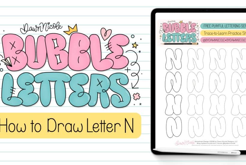 Bubble Letter N (Tutorial + Free Practice Sheet!). Learn how to draw a bubble letter N four ways, plus download a free printable practice sheet to trace and color!