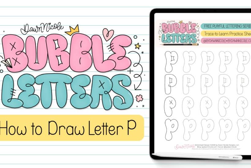 Bubble Letter P (Tutorial + Free Practice Sheet!). Learn how to draw a bubble letter P in four ways, plus download a free printable practice sheet to trace and color!