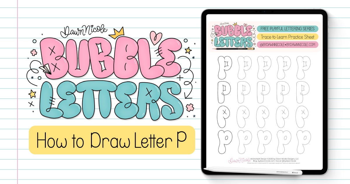 Bubble Letter P (Tutorial + Free Practice Sheet!). Learn how to draw a bubble letter P in four ways, plus download a free printable practice sheet to trace and color!
