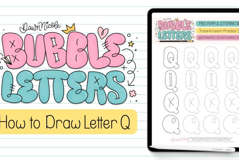 Bubble Letter Q (Tutorial + Free Practice Sheet!). Learn how to draw a bubble letter Q in four ways, plus download a free printable practice sheet to trace and color!