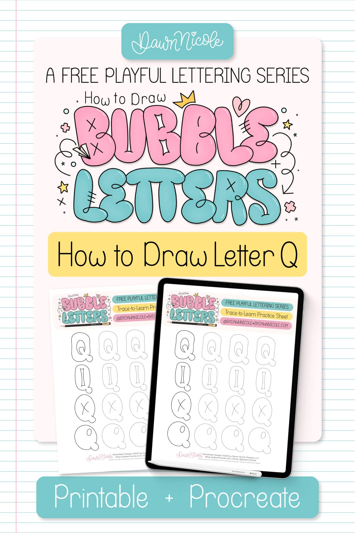 Bubble Letter Q (Tutorial + Free Practice Sheet!). Learn how to draw a bubble letter Q in four ways, plus download a free printable practice sheet to trace and color!