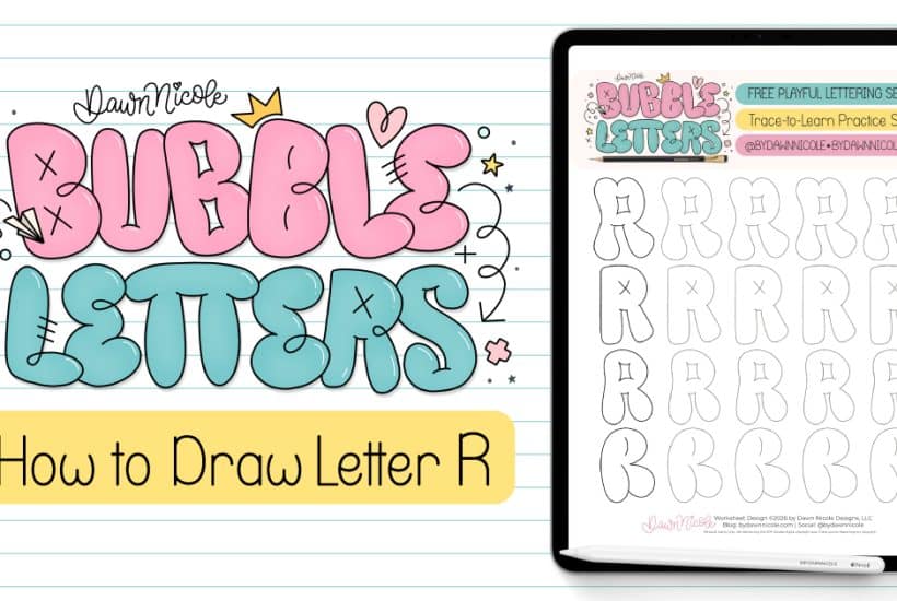 Learn how to draw a bubble letter R in four ways, plus download a free printable practice sheet to trace and color!