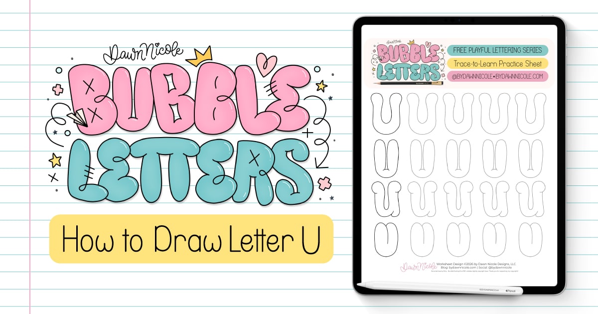 Bubble Letter U (Tutorial + Free Practice Sheet!). Learn how to draw a bubble letter U in four ways, plus download a free printable practice sheet to trace and color!