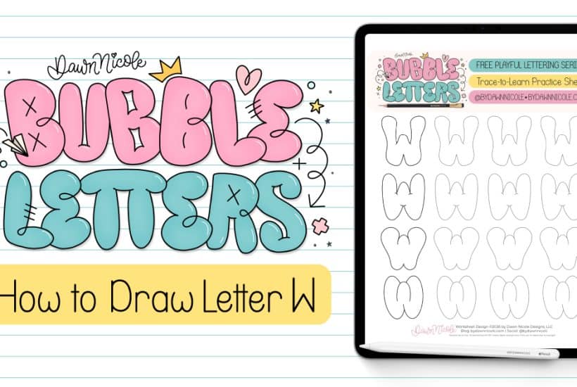 Bubble Letter VW(Tutorial + Free Practice Sheet!). Learn how to draw a bubble letter W in four ways, plus download a free printable practice sheet to trace and color!