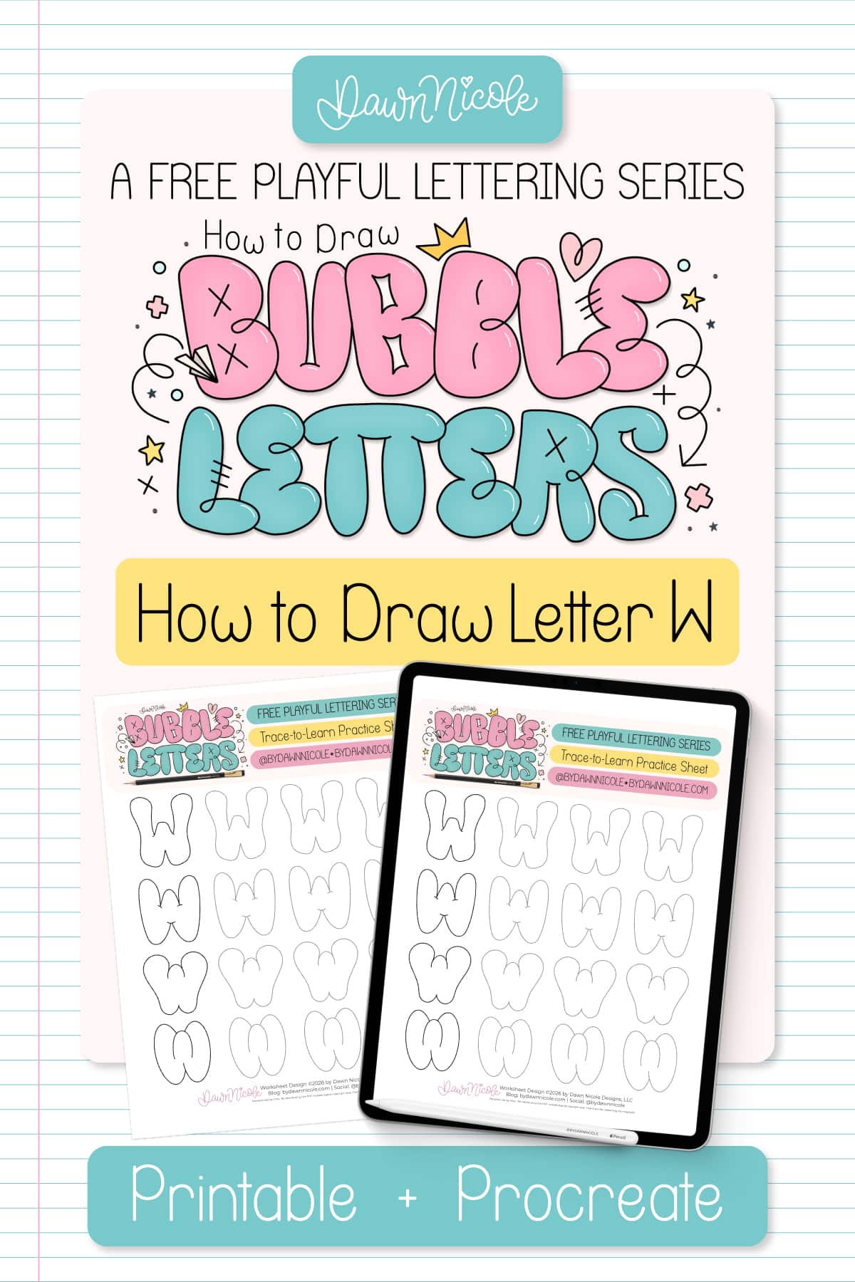 Bubble Letter W(Tutorial + Free Practice Sheet!). Learn how to draw a bubble letter W in four ways, plus download a free printable practice sheet to trace and color!