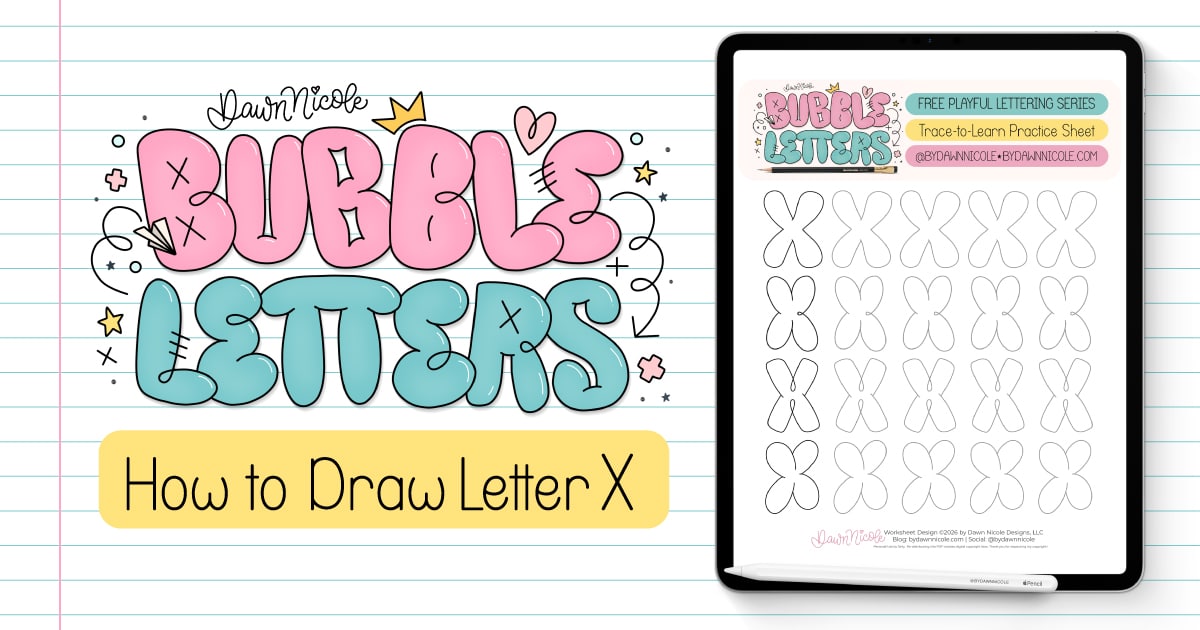 Learn how to draw a bubble letter X in four ways, plus download a free printable practice sheet to trace and color!