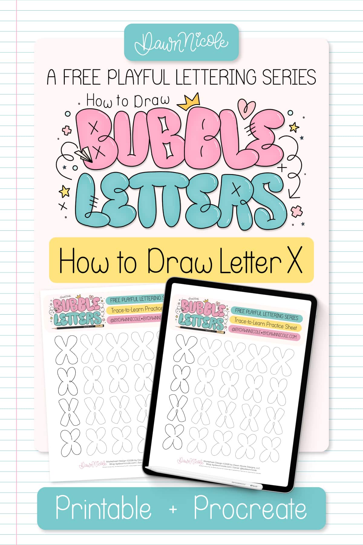 Learn how to draw a bubble letter X in four ways, plus download a free printable practice sheet to trace and color!