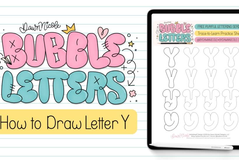 Learn how to draw a bubble letter Y in four ways, plus download a free printable practice sheet to trace and color!