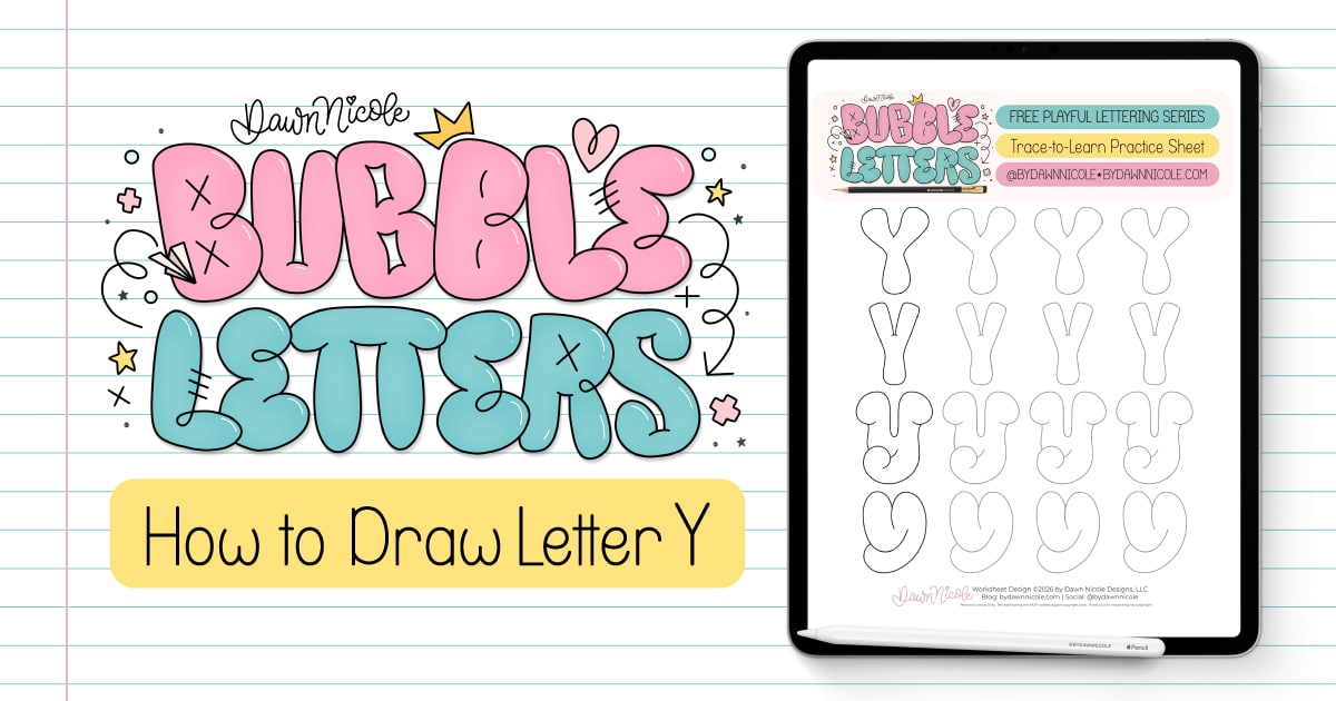 Learn how to draw a bubble letter Y in four ways, plus download a free printable practice sheet to trace and color!