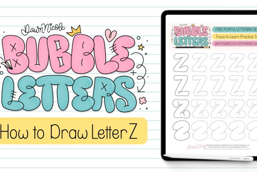 Learn how to draw a bubble letter Z in four ways, plus download a free printable practice sheet to trace and color!