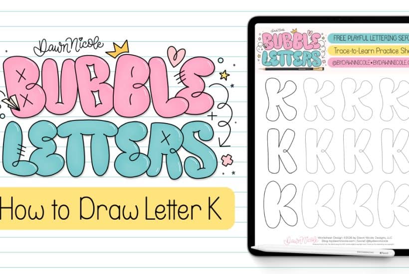 Bubble Letter K (Tutorial + Free Practice Sheet!). Learn how to draw a bubble letter K three ways, plus download a free printable practice sheet to trace and color!