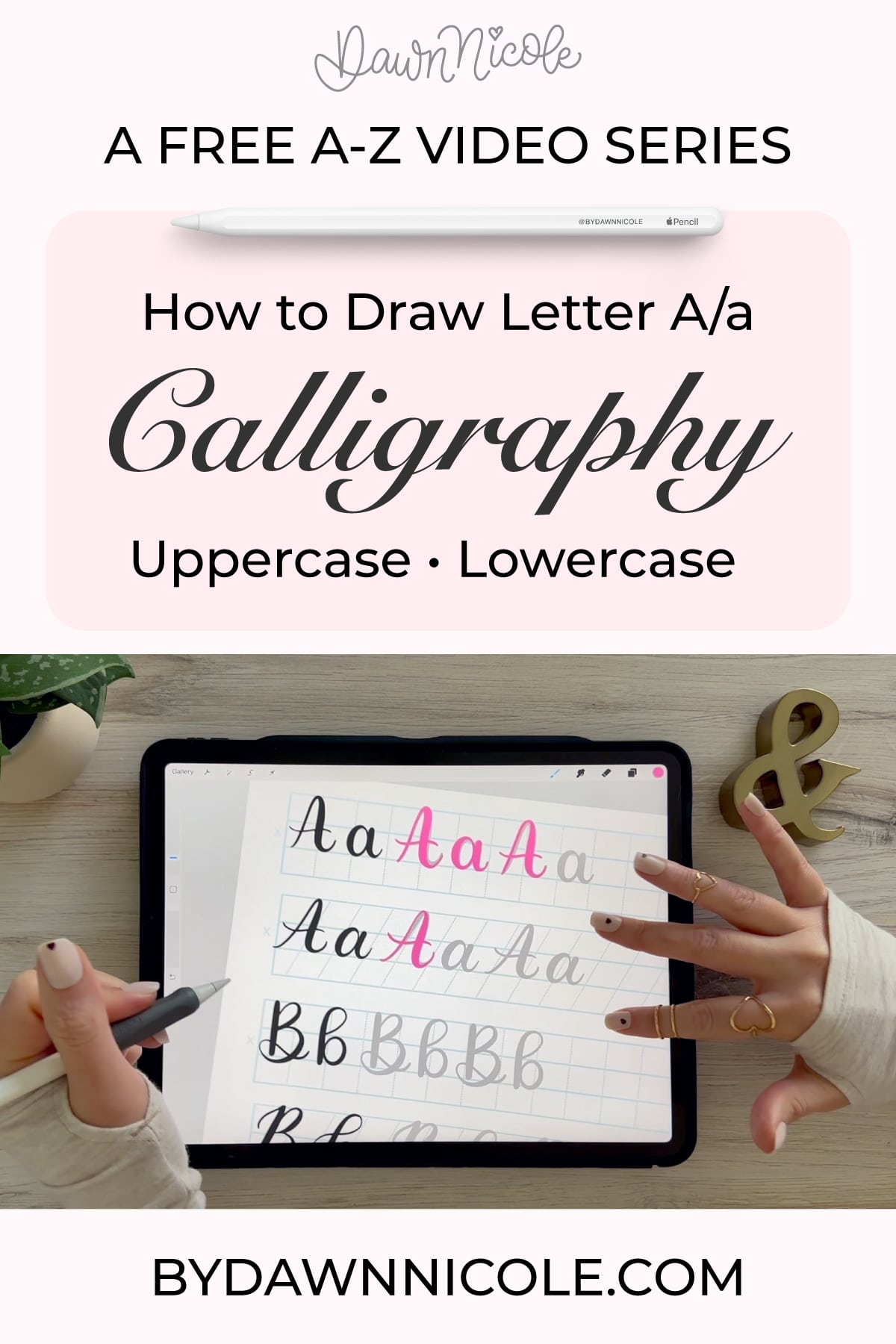 Calligraphy A: Uppercase & Lowercase (Video Tutorial). Learn to draw the letter A in this step-by-step brush calligraphy video tutorial for beginners. Follow along with paper or Procreate!
