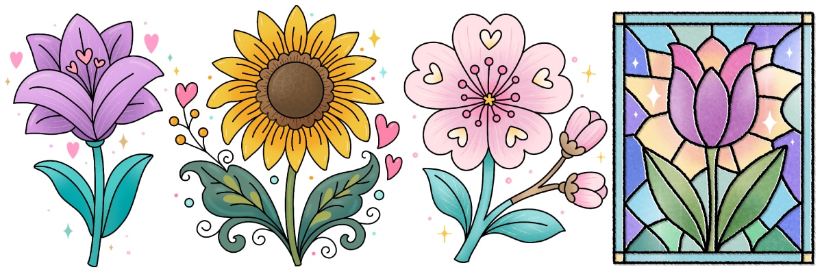Things to Draw: Flowers. Cute & Easy Flower Drawings for Beginners.