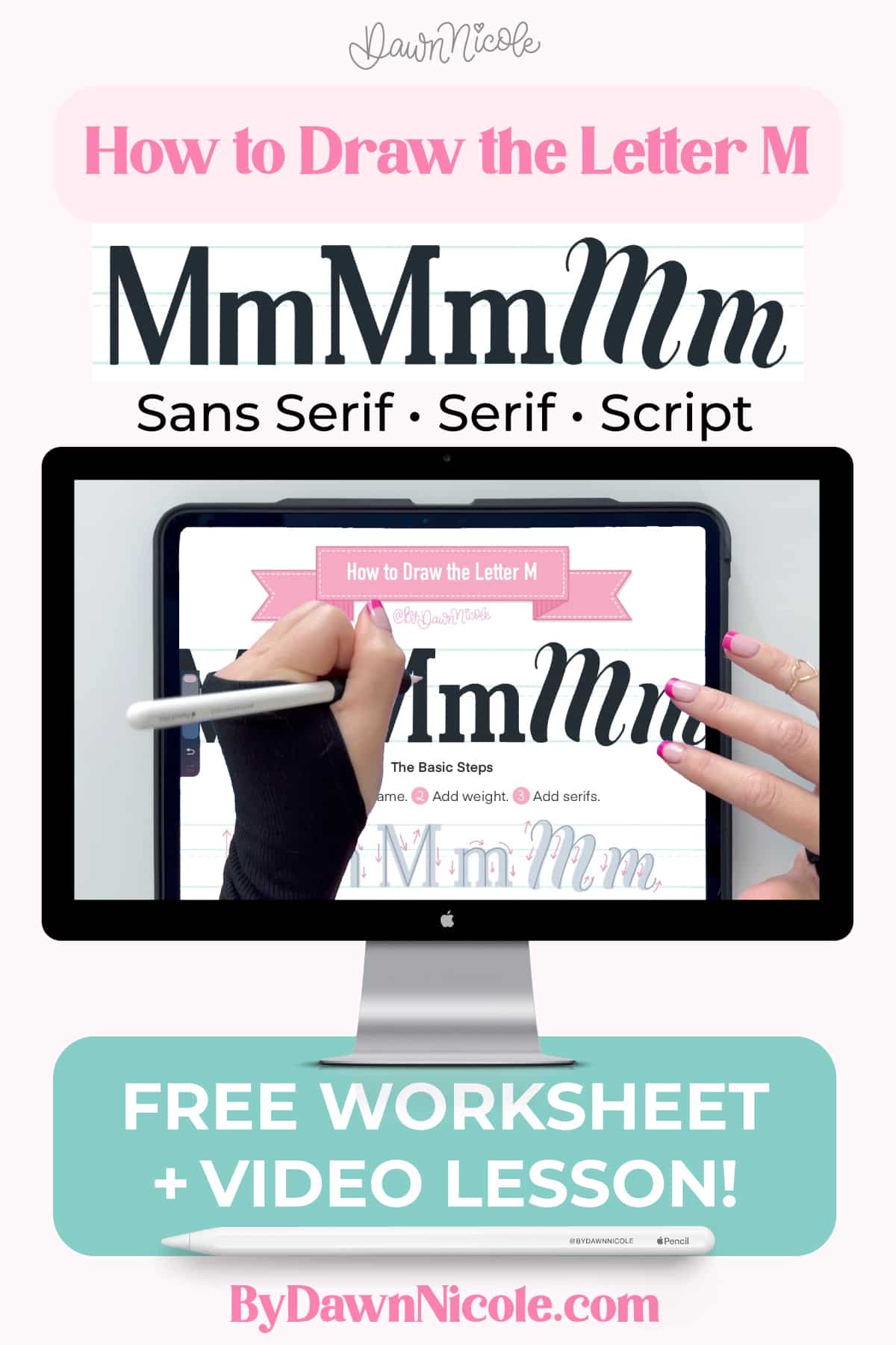 How to Draw the Letter M in 3 Lettering Styles (Free Practice Sheet!). Learn how to draw the letter M in sans serif, serif, and script styles in Procreate — includes a free practice worksheet.