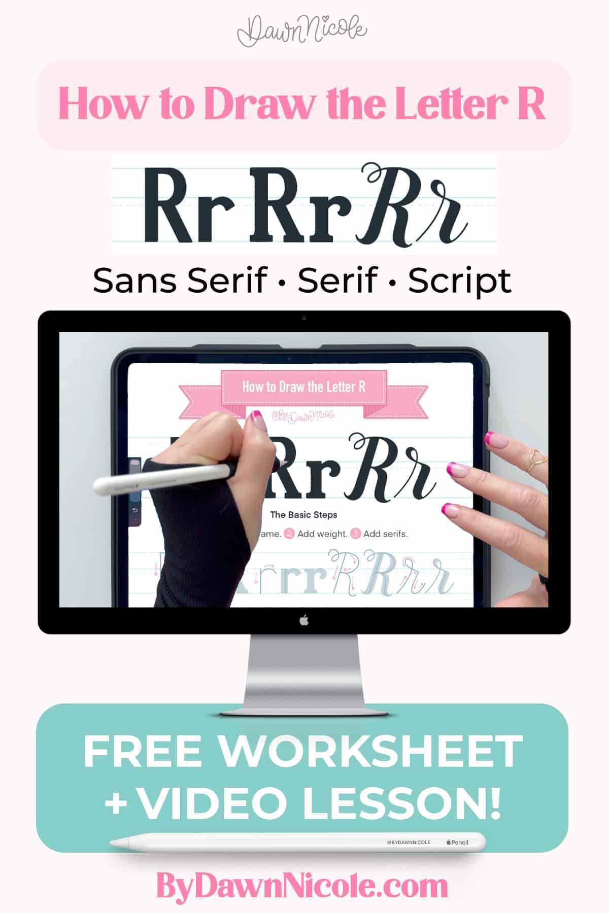 How to Draw the Letter R in 3 Lettering Styles (Free Practice Sheet!). Learn how to draw the letter R in sans serif, serif, and script styles in Procreate — includes a free practice worksheet.