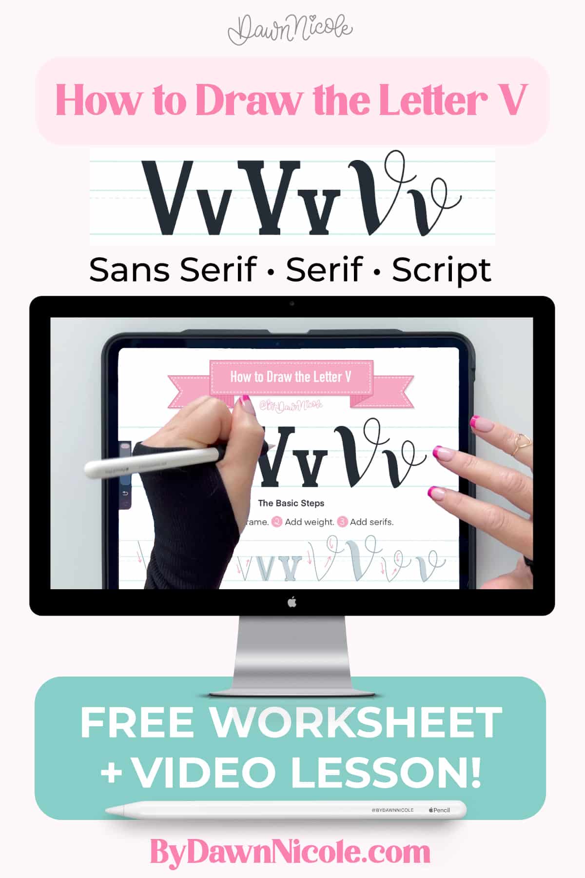 How to Draw the Letter V in 3 Lettering Styles (Free Practice Sheet!). Learn how to draw the letter V in sans serif, serif, and script styles in Procreate — includes a free practice worksheet.