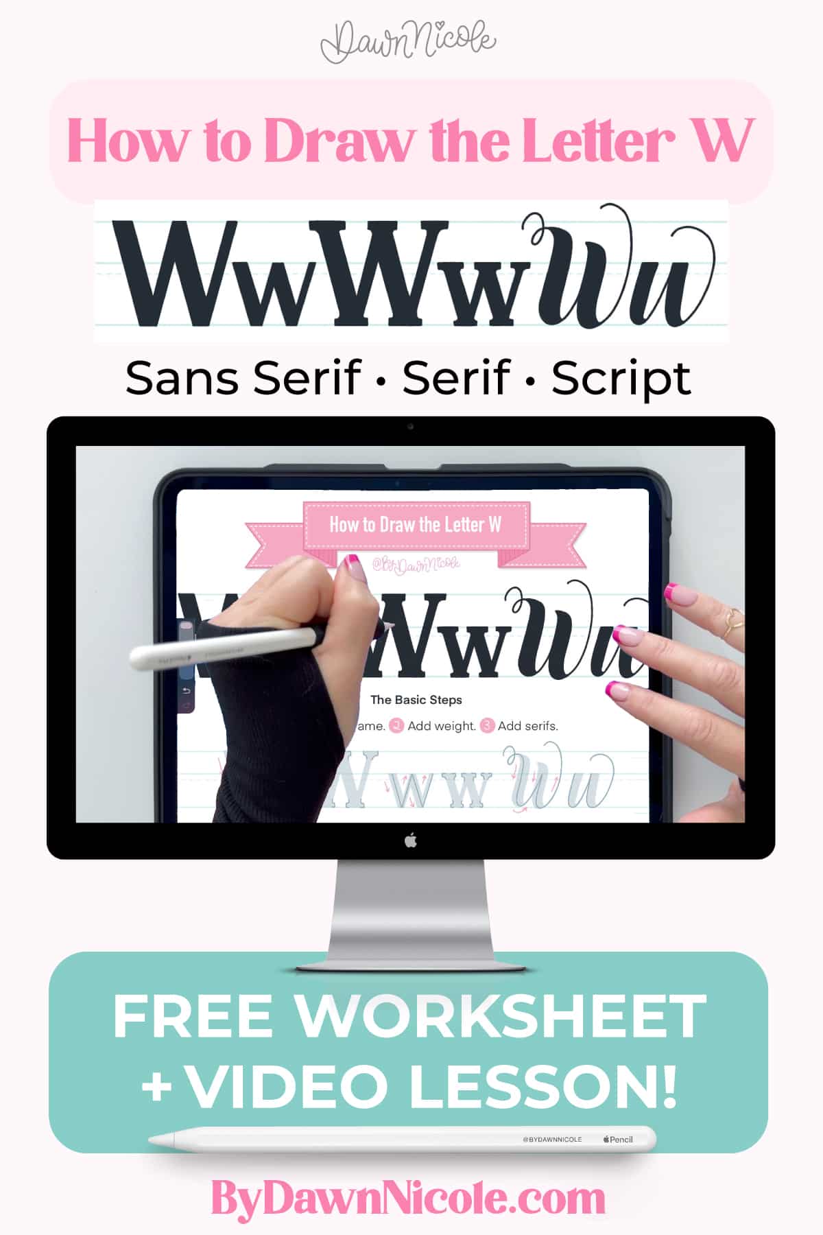 How to Draw the Letter W in 3 Lettering Styles (Free Practice Sheet!). Learn how to draw the letter W in sans serif, serif, and script styles in Procreate — includes a free practice worksheet.