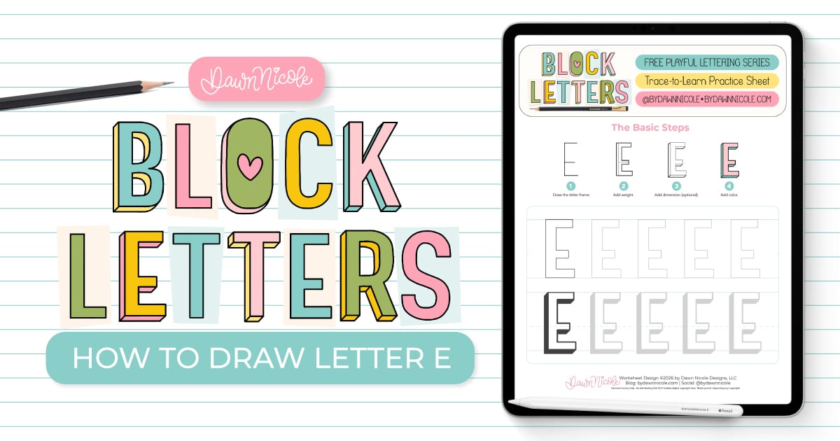 Learn how to draw the block letter E with a step-by-step tutorial. Plus, grab a free practice worksheet!