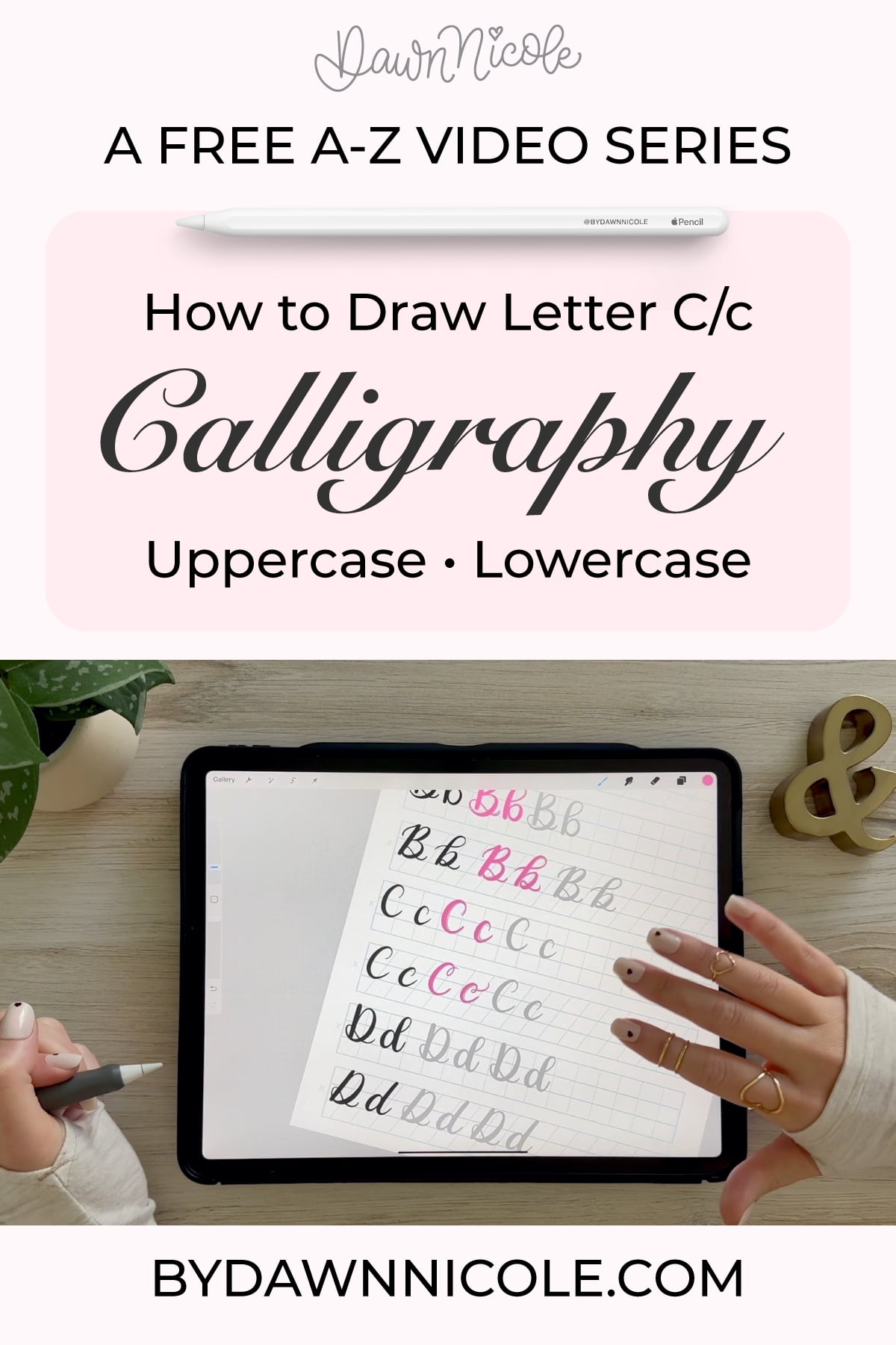 Calligraphy C: Uppercase & Lowercase (Video Tutorial). Learn to draw the letter C in this step-by-step brush calligraphy video tutorial for beginners. Follow along with paper or Procreate!