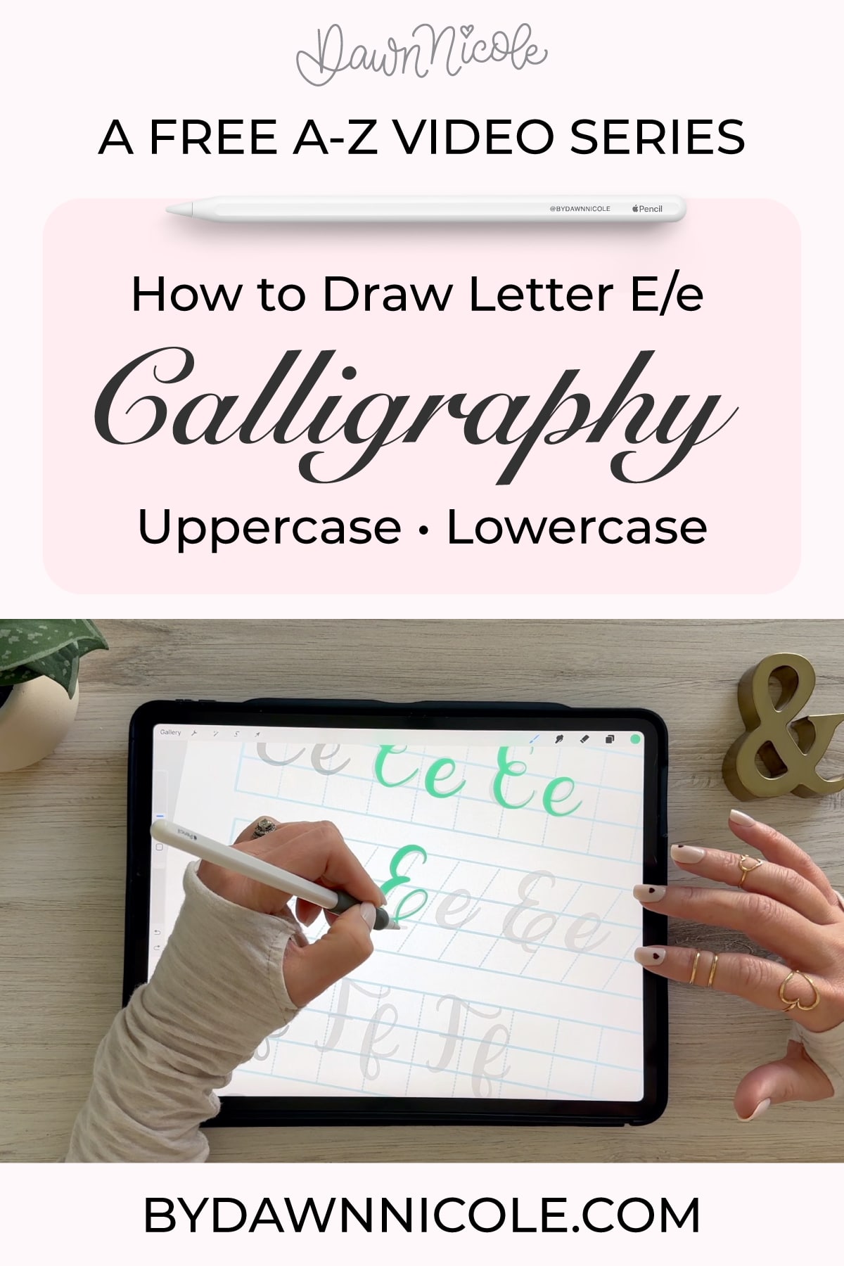 Learn to draw the letter E in this step-by-step brush calligraphy video tutorial for beginners. Follow along with paper or Procreate!
