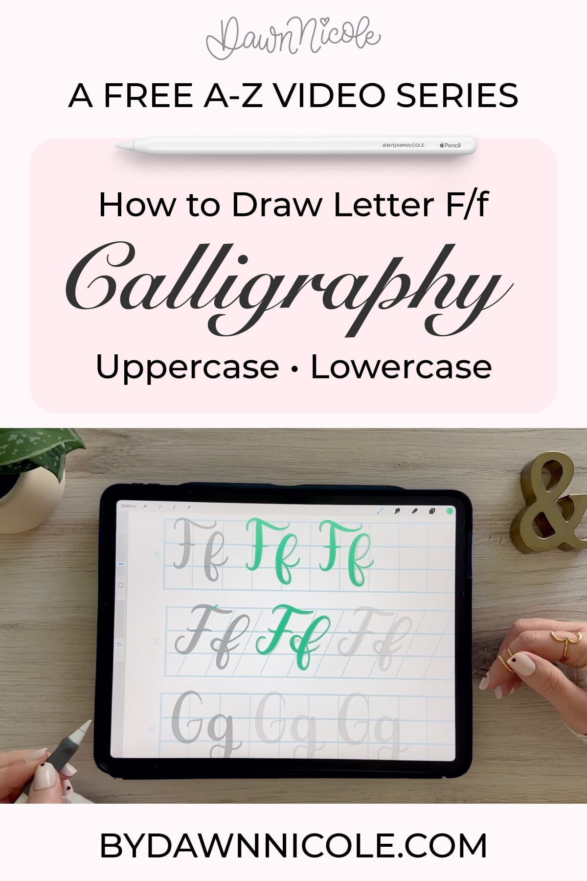 Learn to draw the letter F in this step-by-step brush calligraphy video tutorial for beginners. Follow along with paper or Procreate!