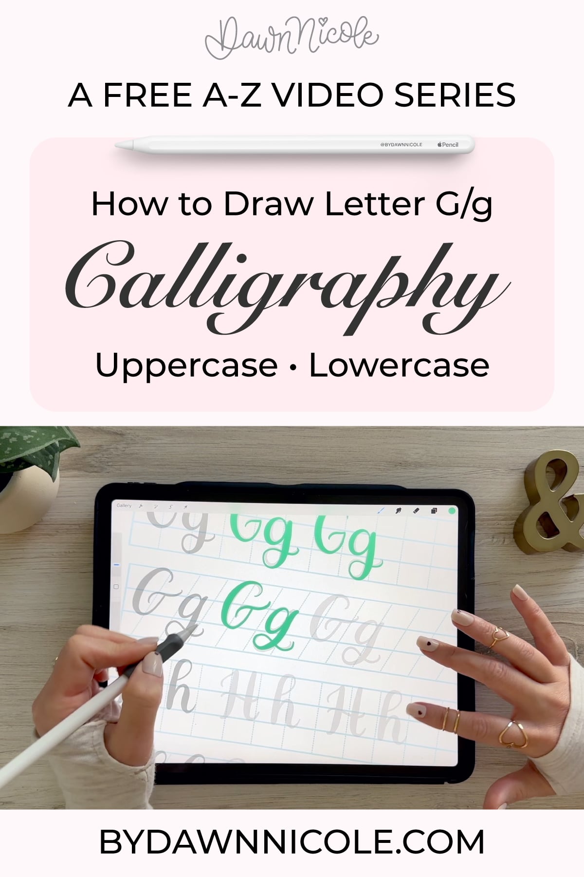 Learn to draw the letter G in this step-by-step brush calligraphy video tutorial for beginners. Follow along with paper or Procreate!