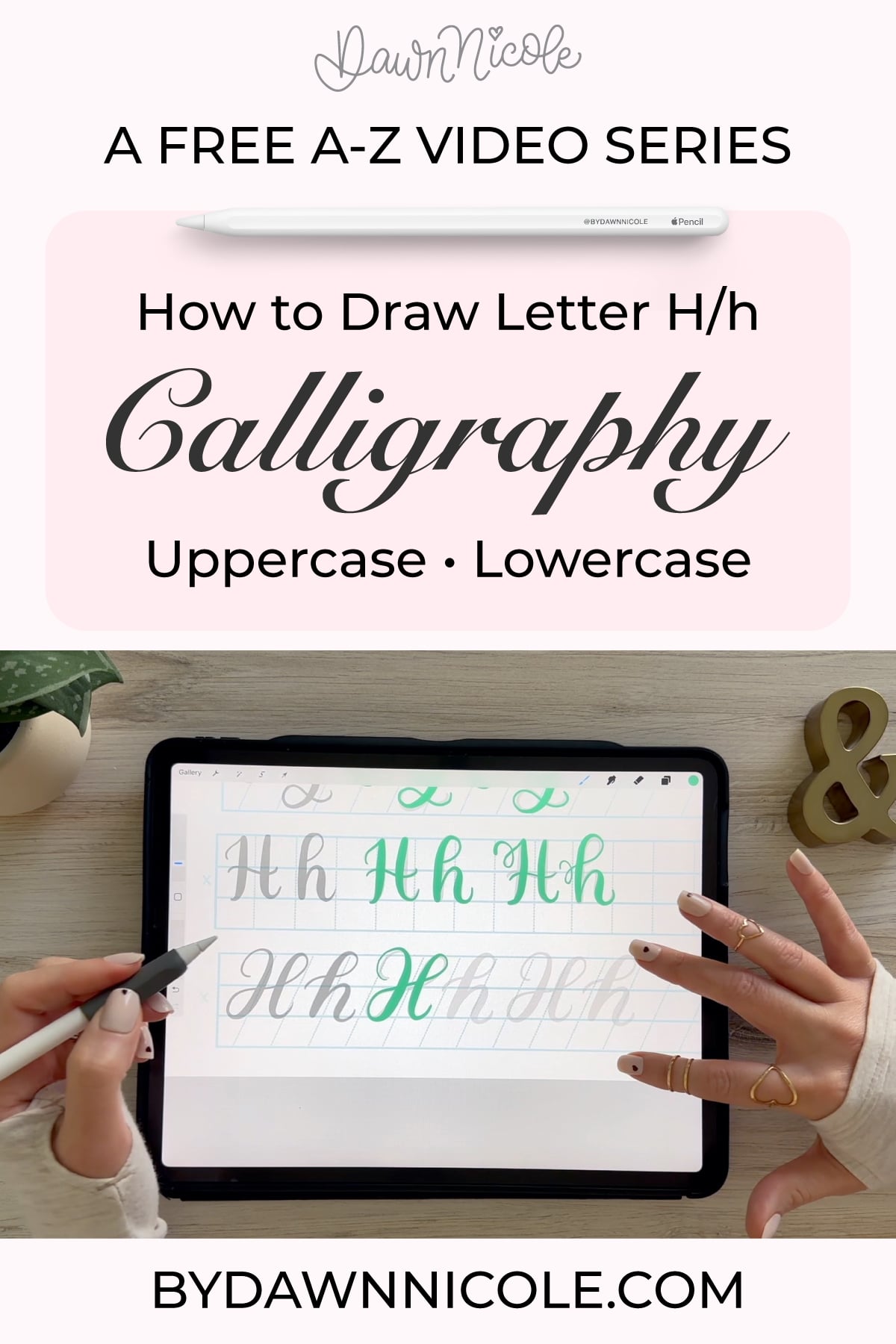 Calligraphy H Uppercase & Lowercase (Video Tutorial). Learn to draw the letter H in this step-by-step brush calligraphy video tutorial for beginners. Follow along with paper or Procreate!