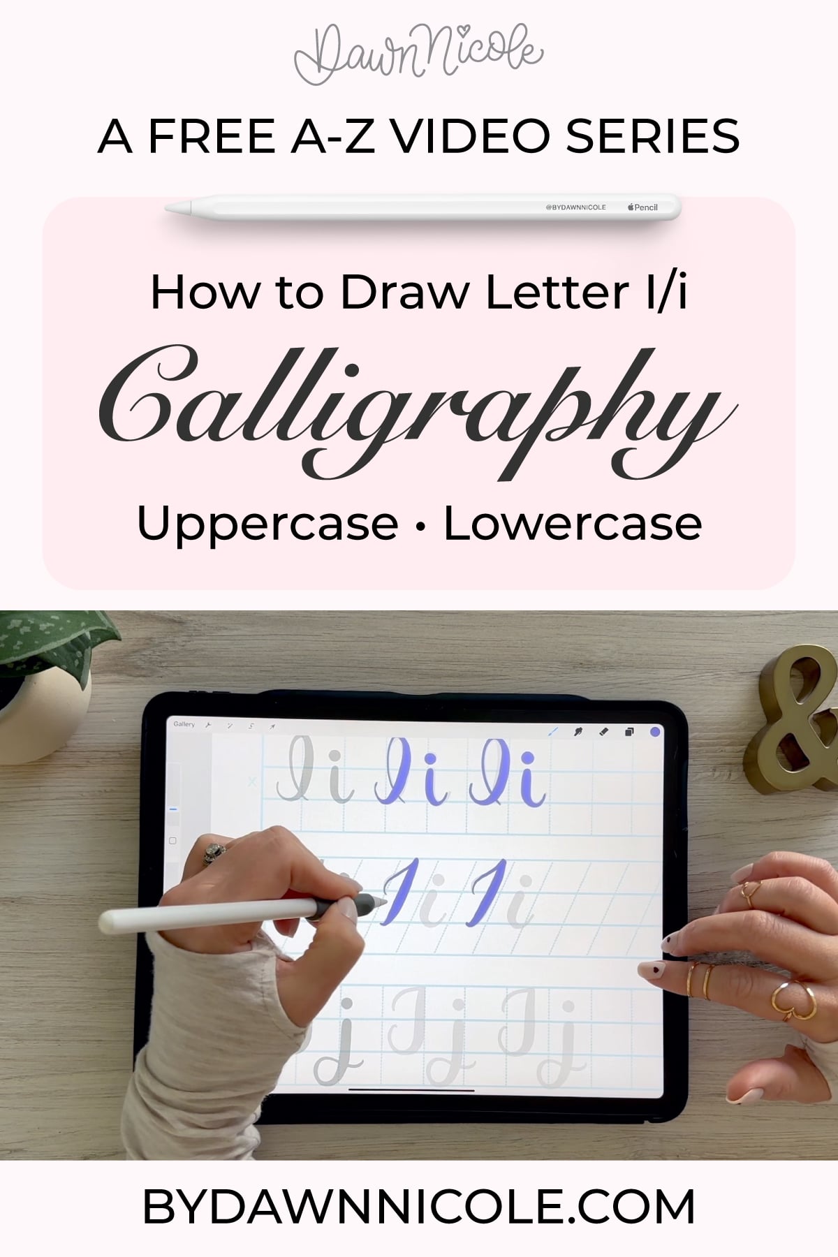 Calligraphy I: Uppercase & Lowercase (Video Tutorial). Learn to draw the letter I in this step-by-step brush calligraphy video tutorial for beginners. Follow along with paper or Procreate!